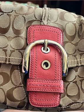 Coach Beige Signature Canvas Tote with Pink Interior Patch